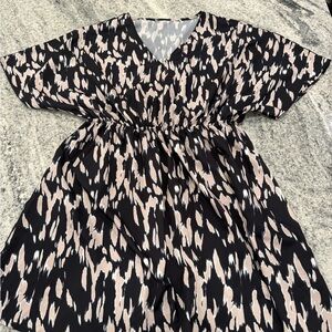Black and Blush Abstract Print V-Neck Cover Up